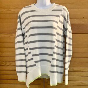 Sweater Asymmetrical White Striped Long Sleeve Cotton Blend Simply Vera Large